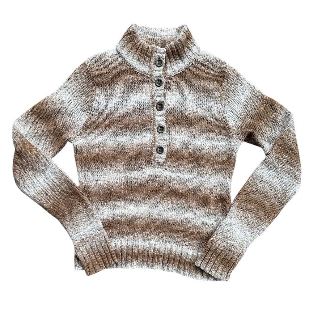 ExOfficio Henley Sweater Womens Large Brown Ombre Wool Blend Mock Neck Excellent